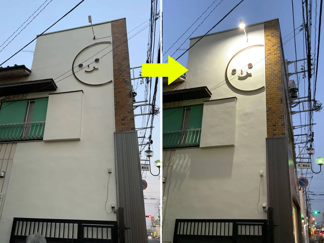 壁面のカルプをLEDスポットライトで照らしているところ